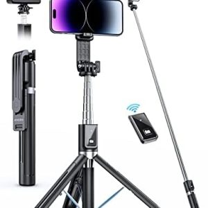 ANXRE 50" Selfie Stick Tripod with Remote, Portable 5 in 1 Selfie Stick Phone Tripod, Wireless Selfie Stick Tripod for Cell Phone Compatible with iPhone 14/13 Pro Max Gopro Android DJI (Black)