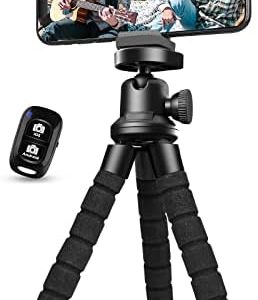 Aureday Phone Tripod, Flexible Tripod for iPhone and Android Cell Phone, Portable Small Tripod with Wireless Remote and Clip for Video Recording/Vlogging/Selfie