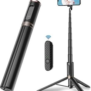 TONEOF 60" Cell Phone Selfie Stick Tripod,Smartphone Tripod Stand All-in-1 with Integrated Wireless Remote,Portable,Lightweight,Extendable Phone Tripod for 4''-7'' iPhone and Android(Black)