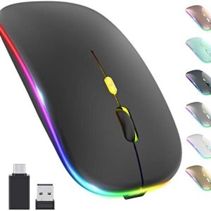【Upgrade】 LED Wireless Mouse, Slim Silent Mouse 2.4G Portable Mobile Optical Office Mouse with USB & Type-c Receiver, 3 Adjustable DPI Levels for Notebook, PC, Laptop, Computer, MacBook (Black)
