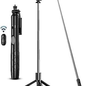 71" Phone Tripod & Selfie Stick, All in One Extendable Cell Phone Tripod with Wireless Remote, Tripod Stand for iPhone & Travel Tripod 360° Rotation Compatible with iPhone Android Phone, Camera